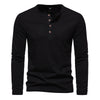 Winter New Long Sleeve T-shirt Men's Bamboo Cotton Solid Color Four Button Henry Collar Long Sleeve T-shirt Men