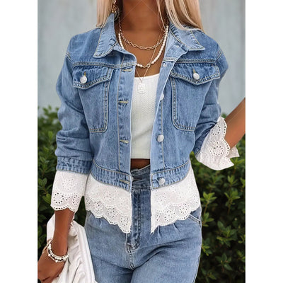 Lace Stitching Fashion Denim Jacket