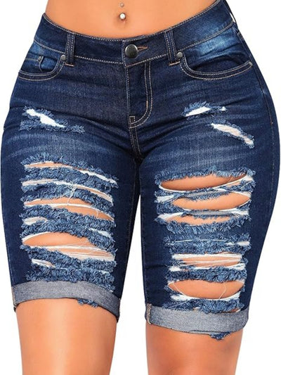 2025 New Five Quarter Ripped Jeans, Slim Fit Fabric, Blend, Street Style, Suitable For Occasions Such As Dates And Shopping