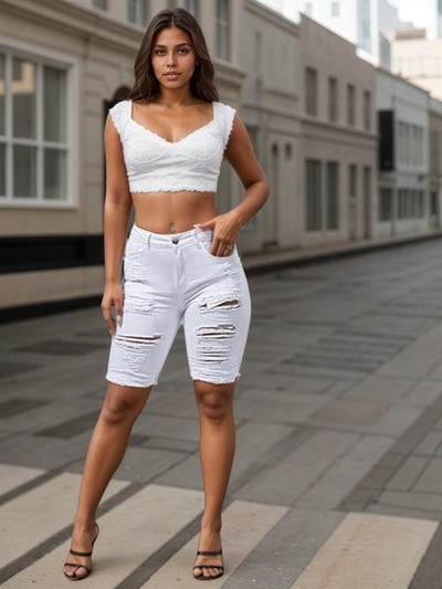Ladies' Fashionable Distressed Denim Shorts, Super Comfortable Style, Summer Shorts With Frayed Edges And Distressed Hot Pants