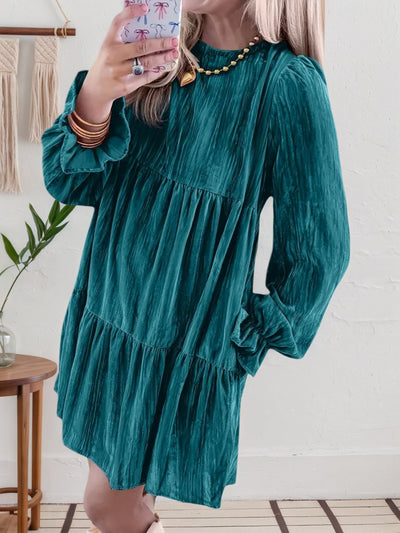 2025 New Women's Casual A-Line Long-Sleeve Dress With Butterfly Bow Details And Layered Design - Knee-Length Elegant Dress For Spring And Autumn