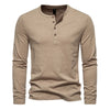 Winter New Long Sleeve T-shirt Men's Bamboo Cotton Solid Color Four Button Henry Collar Long Sleeve T-shirt Men