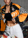 Women's Loose Fashion Short Letters Casual Zipper Jacket Coat