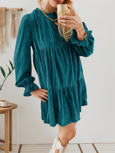2025 New Women's Casual A-Line Long-Sleeve Dress With Butterfly Bow Details And Layered Design - Knee-Length Elegant Dress For Spring And Autumn