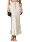 Intellectual Irregular Acetate Satin Skirt Elegant High Waist
