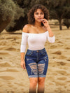 2025 New Five Quarter Ripped Jeans, Slim Fit Fabric, Blend, Street Style, Suitable For Occasions Such As Dates And Shopping