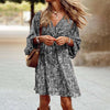 Plus Size Women's Floral Print V-Neck Dress With Drawstring Waist - Bohemian Knee-Length Summer Vacation Dress
